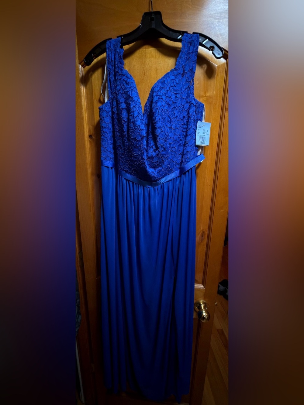 David's Bridal Cobalt Lace V-Neck A-Line Gown